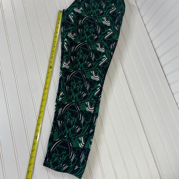 J. Crew Retro Floral Tuxedo Pants Green & Black Pull on High Waist Size 4 - Picture 9 of 9